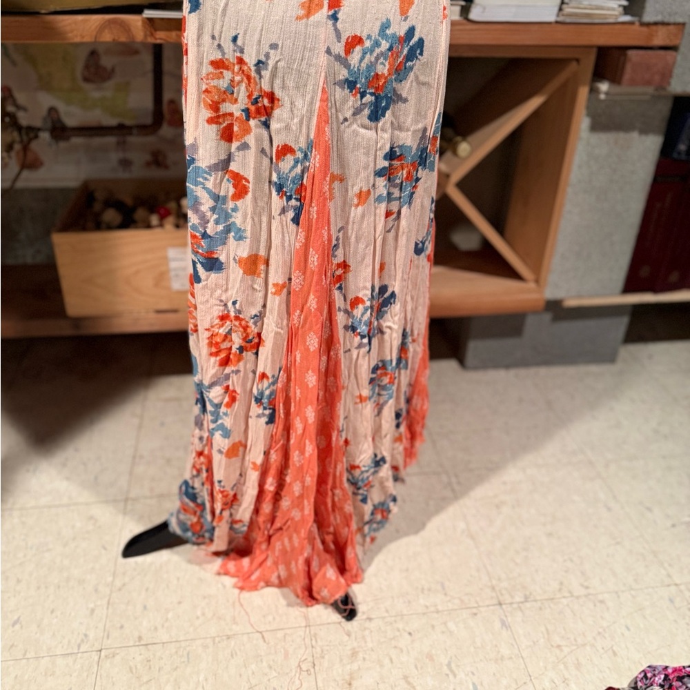 Free People Coral and Blue Floral A-Line Skirt - Picture 4 of 5